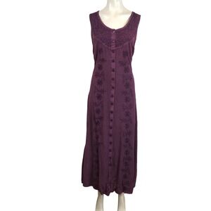 Sakkas Orchid Purple Embroidered Rayon Button Front Maxi Dress 1X/2X Sleeveless